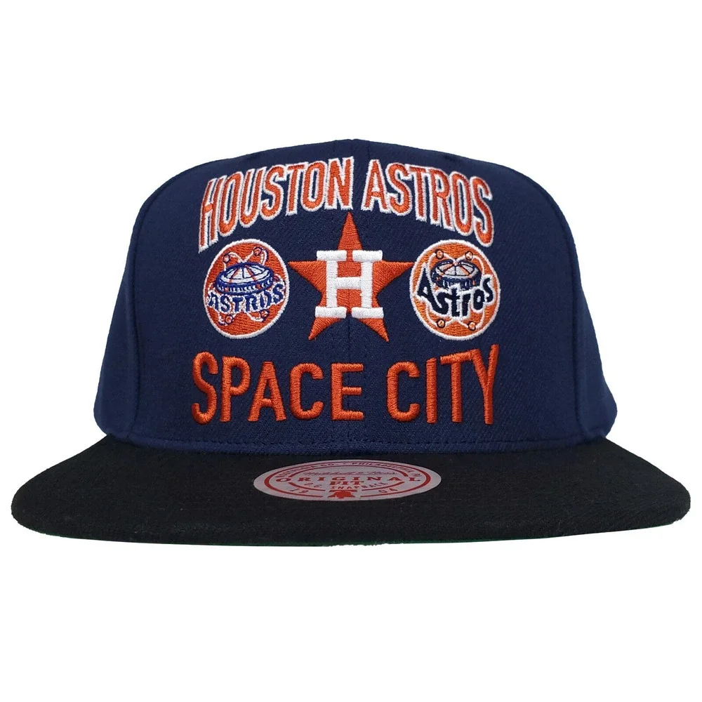Houston Astros Mitchell & Ness MLB Snapback‎ Hat Cap Multi-Logo Navy Black NWT